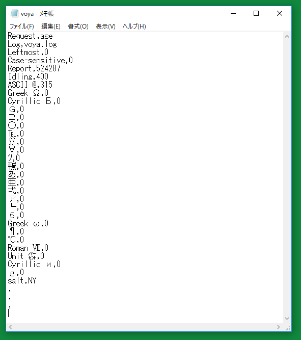 図62. 塩としてNYがvoya.csvの第31行に記入されており、ASCIIだけ重みが0ではない